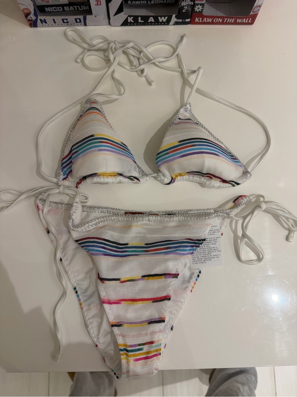Missoni White Multicolor Stripe Tie Bikini with Dust Bag